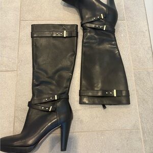 Elegant Black Heeled Boots with Strap Detail